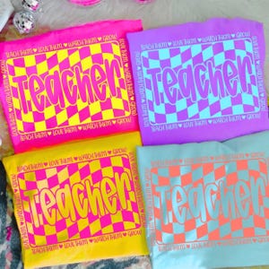 Retro Teacher PNG, Colorful Checkerboard Teacher Sublimation, Back to School Png, Groovy Love Them Teach Them Png