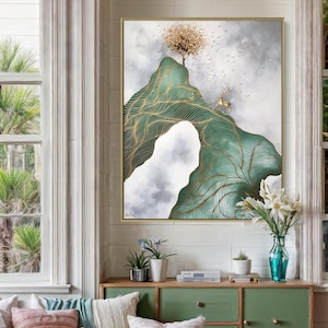 Large Deer Oil Painting on Canvas, Deer Wall Art, Modern Minimalist Animal Art, Living Room Wall Art, Green Abstract Art