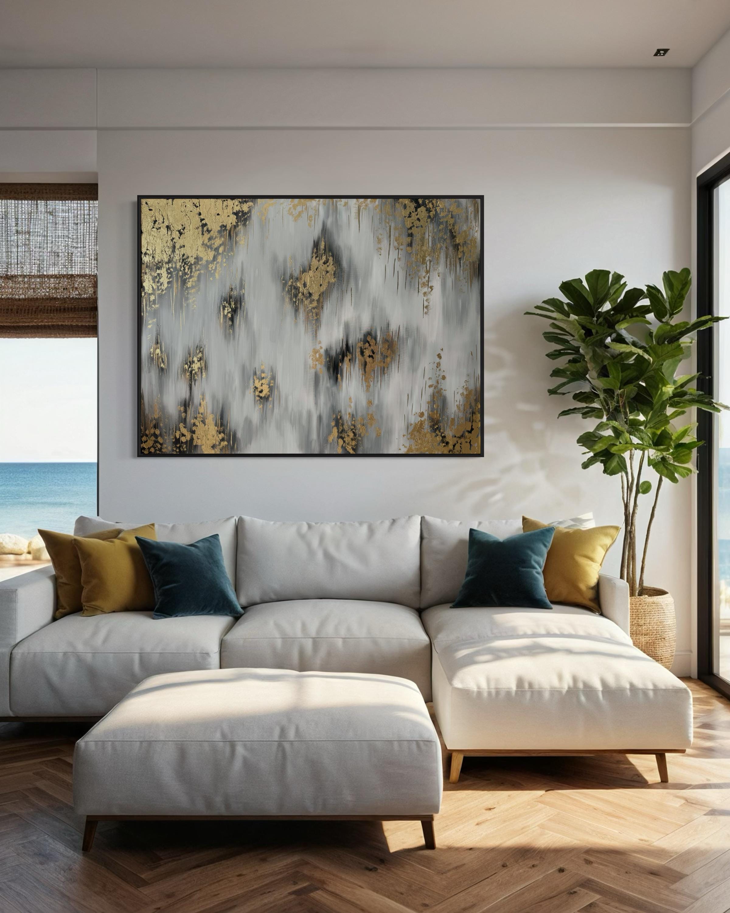 金箔の抽象画：大型モダンキャンバスウォールアート - Etsy 日本