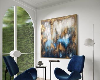 Handmade Gold Abstract 3D Painting: Luxury Neutral Wall Art