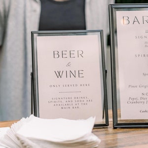 Minimalist Wedding Beer & Wine Sign | Wedding Bar Sign | Wedding Bar Sign Template | Editable Canva Bar Sign | Event Bar Menu Sign | 5&quot; x 7&quot;