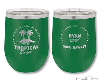 Hawaii Vacation Tumbler, Personalized Tropical Escape Travel Cup