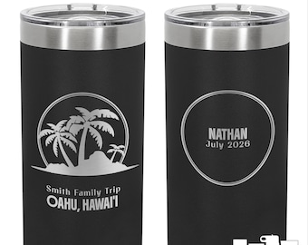 Oahu Hawaii Tumbler, Personalized Family Vacation Travel Cup