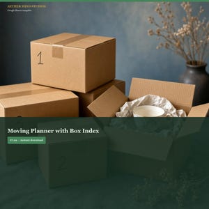 May include: A collection of brown cardboard shipping boxes, some closed and taped, others open with white packing paper inside. One open box contains a white ceramic teacup. The boxes are labelled with handwritten black numbers 1, 2, and 3.