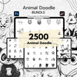 2500 Tier Doodle Procreate Stempel, Procreate Tierstempel, Photoshop Tierpinsel, Tier Doodle Mega Bundle, Procreate Stempel
