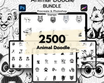 2500 Animal Doodle Procreate Stamps, Procreate Animal Stamps, Photoshop Animal Brushes, Animal Doodle Mega Bundle, Procreate Stamps