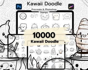 10000 Kawaii Doodle Procreate Stamps, Procreate & Photoshop Line Art Brushes, Ultimate Cute Hand-Drawn Doodle Stamp Bundle, Brush Mega Pack