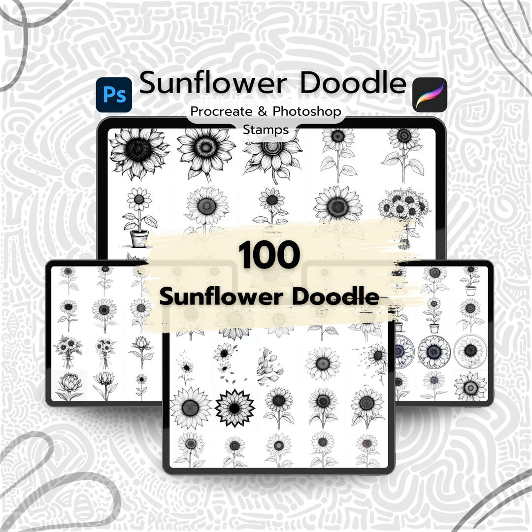 100 Sunflower Doodle Procreate Stamps, Procreate Sunflower Stamps ...