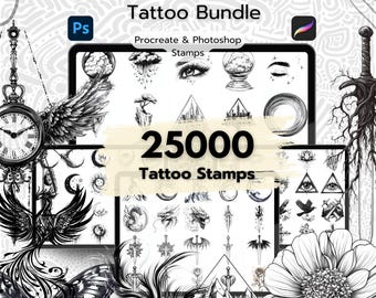 MEGA BUNDLE - 25000 pennelli per tatuaggi, timbri per tatuaggi Procreate, pennelli per tatuaggi Photoshop, timbri per tatuaggi, design per tatuaggi, tatuaggi digitali, digitali