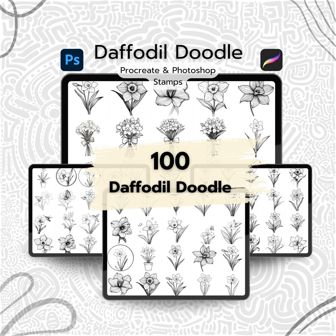 100 Daffodil Doodle Procreate Stamps, Procreate Daffodil Stamps ...