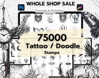 VENTE DANS TOUTE LA BOUTIQUE - 75000 tampons de tatouage et de griffonnage, tampons de tatouage et de griffonnage Procreate, tampons de tatouage Photoshop, tampons de tatouage, tatouage numérique