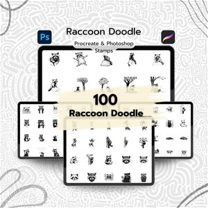 100 Raccoon Doodle Procreate Stamps, Procreate Raccoon Stamps, Photoshop Raccoon Brushes, Raccoon Doodle Brush Set