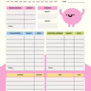 Pink Cute Illustrative Monthly Budget Planner
