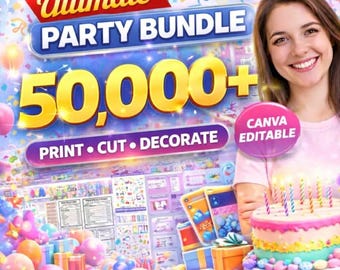 50,000+ Party Favor Templates Bundle | Editable Canva Party Decorations, Chip Bag, Water Bottle Labels, Birthday DIY Kit, Instant Download