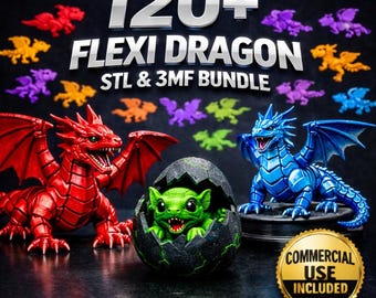 120 Flexi Dragon STL Files – Articulated 3D Print Models, Dragon Eggs, Stands (Commercial Use)