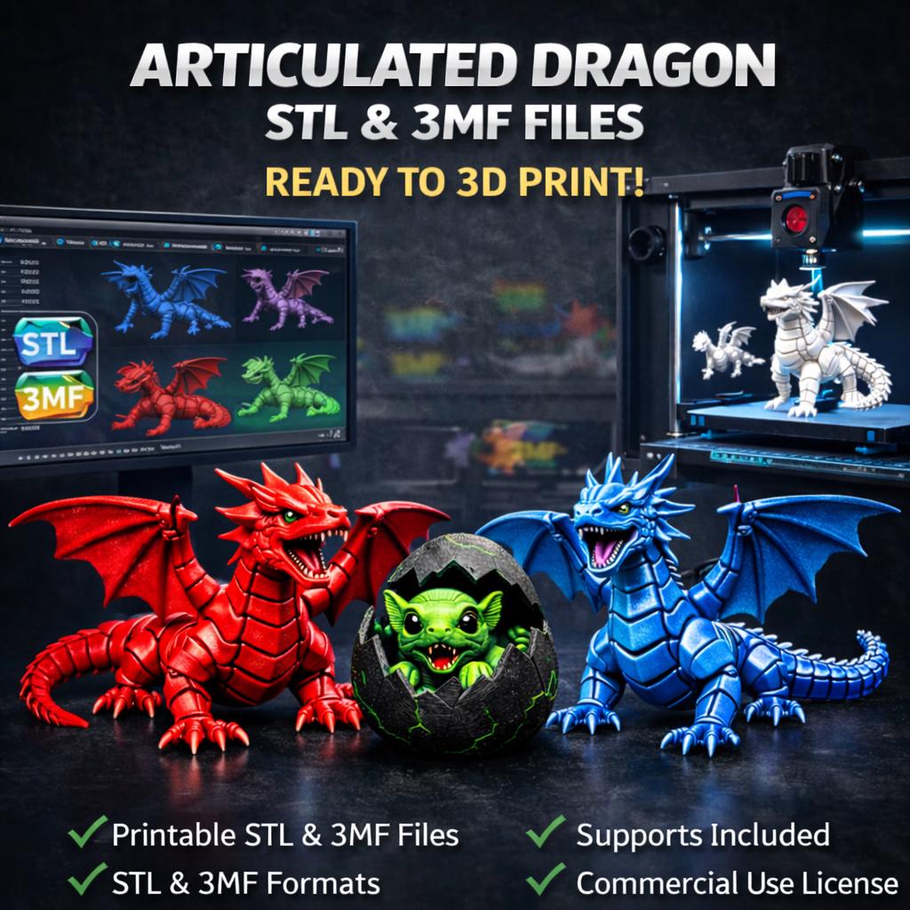 120 Flexi Dragon STL Files – Articulated 3D Print Models, Dragon Eggs ...