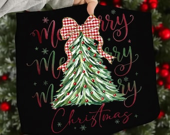 Coquette Christmas Tree PNG, Red Plaid Bow, Sublimation Design