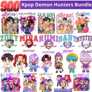 Paquete de más de 900 SVG PNG de K-pop / Diseños de merchandising de Demon Hunters y Huntrix / Gráficos de camisetas de la banda Saja Boys Girls / Descarga digital de K-pop
