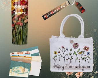 Personalized Teacher Gift Box: Tumbler, Tote Bag, Wristlet & Cards