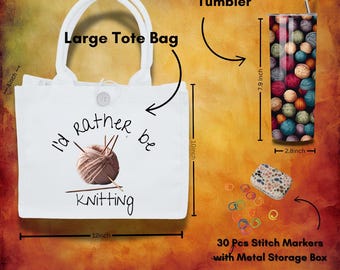 Personalized Knitter's Gift Box: Tumbler, Tote, Stitch Markers