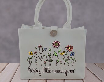 Personalized Floral Tote Bag, Waterproof Polyester