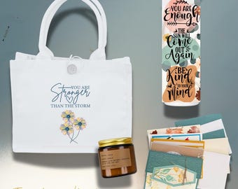 Encouragement Gift Box: Personalized Tumbler, Candle, Cards & Tote