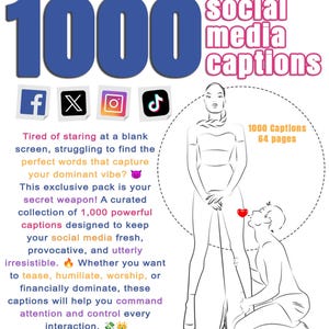 1000 Femdom Social Media Captions for X, Twitter, Instagram, Onlyfans, Fansly l Humiliation, Feet, Sph, Findom, Gooning, Cei, Sissy +more!