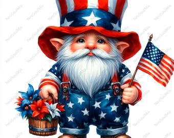 27 Patriotic Gnome Clipart Bundle | American Pride | 4th of july | Veteran day | Memorial Day png | High Quality JPGs | Junk Journal
