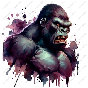 24 Angry Gorilla Clipart | Gorilla Outline Art | Printable Watercolor clipart | High Quality JPGs | Digital download | Paper craft