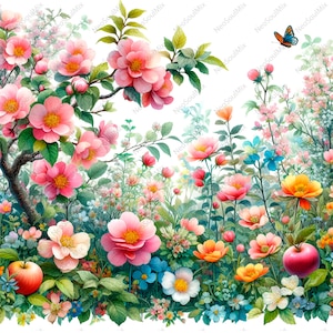 23 clipart de prado de flores silvestres | Imagens de natureza floral de verão | Flores silvestres para impressão | Clipart de aquarela para impressão | JPGs de alta qualidade