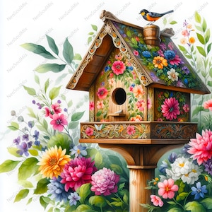 21 Birdhouse Clipart | Printable Watercolor clipart | High Quality JPGs | Digital download | Paper craft | junk journal