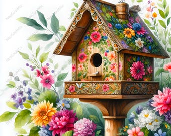 21 Birdhouse Clipart | Printable Watercolor clipart | High Quality JPGs | Digital download | Paper craft | junk journal
