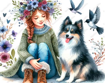 23 Quirky Girl with Animal Clipart set | Adorable Quirky Girl with Animal Clipart | High Quality JPGs | Paper craft | junk journal