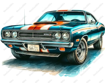 Paquete de 25 imágenes prediseñadas de automóviles / Imágenes prediseñadas de autos clásicos americanos musculosos / Imágenes para amantes de los autos retro / Colección de autos vintage de los años 70 y 80