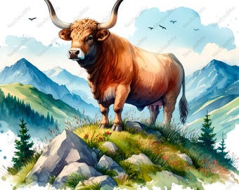 16 Highland Cow Clipart | Farm Animal Clipart | Printable Watercolor clipart | High Quality JPGs | Digital download | Paper craft