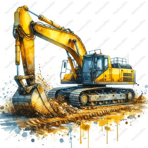 24 cliparts aquarelle d'excavatrice | Modèles de véhicules de construction | Clipart aquarelle imprimable | JPG de haute qualité | Créations en papier | Revue