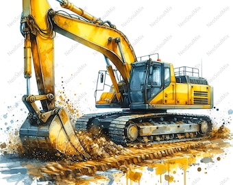 24 Excavator Watercolor Clipart | Construction Vehicle Designs | Printable Watercolor Clipart | High Quality JPGs | Paper Craft | Journal