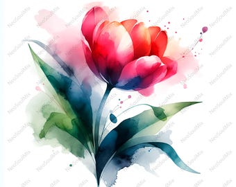 25 Abstract Tulip Clipart bundle, Tulip Art Print, Printable Watercolor Tulip clipart, Digital download, Paper craft, junk journals