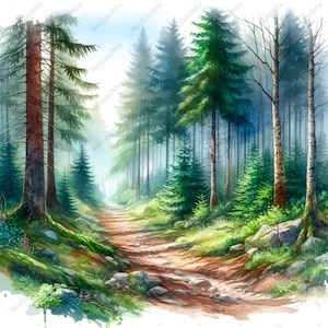 23 Forest Trail Clipart | Forest Landscape | Printable Watercolor clipart | High Quality JPGs | Digital download | Paper craft | journals