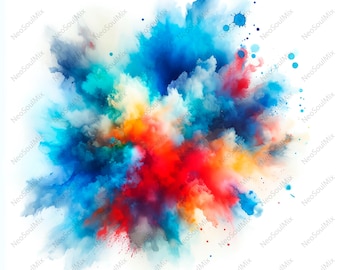 34 Watercolor Color Splash Clipart, Paint Splatter Clipart, Alcohol Ink Clipart, Abstract Clipart, Instant Download, High Quality JPGs