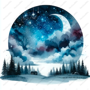 Nachtelijke hemel aquarel clipart | 20 JPG-elementen | Hoge kwaliteit nachtelijke hemel | Digitale download | Papierkunst | ongewenste tijdschriften | Nachtelijke hemel