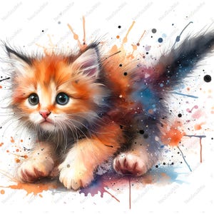 19 Worried cat clipart | Whimsical cat clipart | Printable Watercolor clipart | High Quality JPGs | Digital download | Paper craft