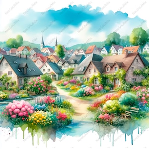 15 Summer landscape clipart, Spring clipart, printable watercolor clipart, high quality JPGs, digital downloads, paper craft, junk magazines