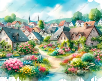 15 zomer landschap clipart, lente clipart, afdrukbare aquarel clipart, hoge kwaliteit jpg's, digitale downloads, papier ambachtelijke, junk tijdschriften