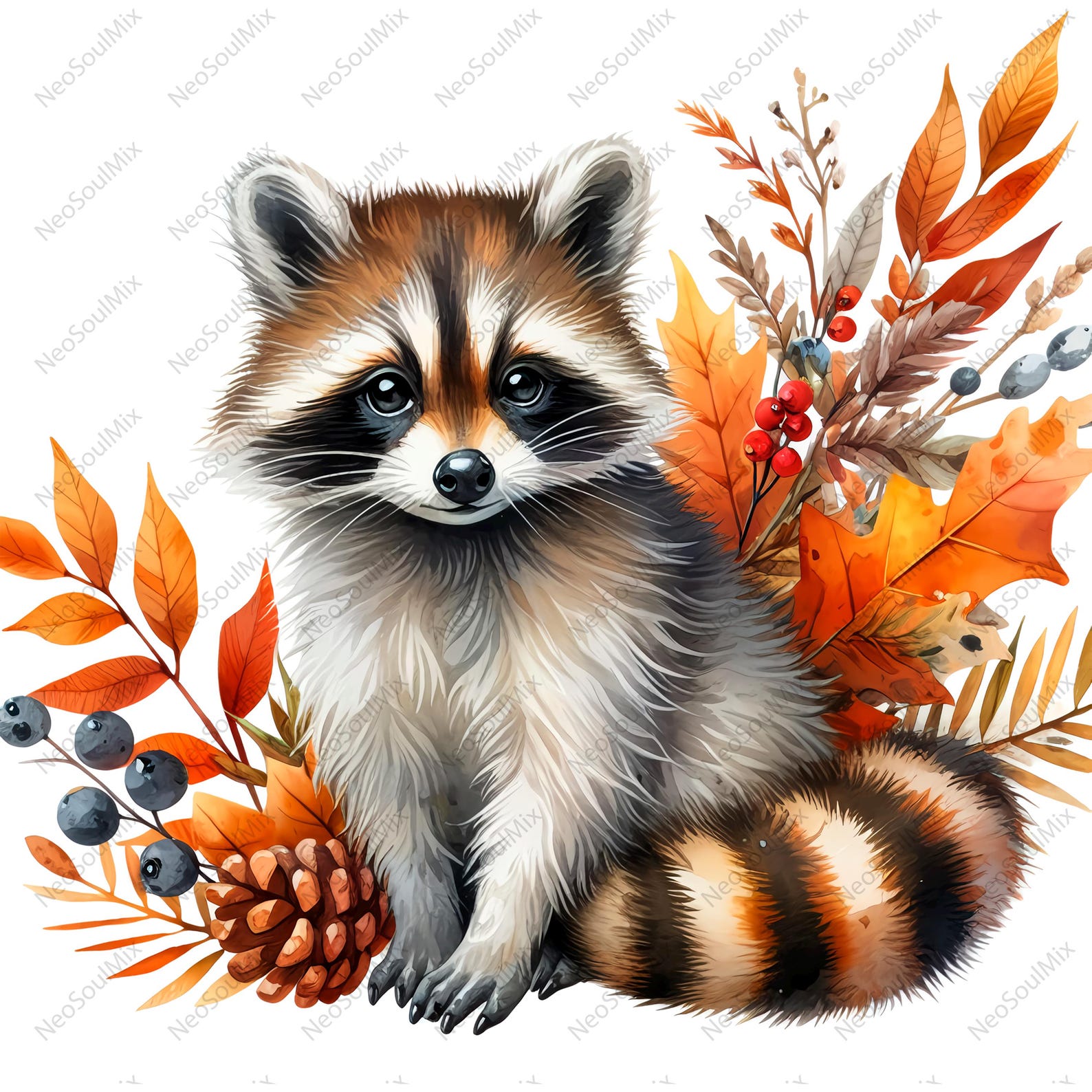 18 Cute Fall Raccoons Clipart | Watercolor Autumn Raccoon | High ...