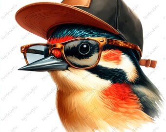 25 pájaros adorables con gafas / Pájaros divertidos / Acuarela imprimible / JPG de alta calidad / Descarga digital / Manualidades de papel