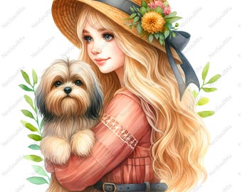 20 Quirky Girl with Animal Clipart set 2 | Adorable Quirky Girl with Animal Clipart | High Quality JPGs | Paper craft | junk journal