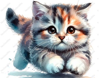 22 Cute cat clipart | Adorable Nursery Kittens | Printable Watercolor clipart | High Quality JPGs | Digital download | Paper craft