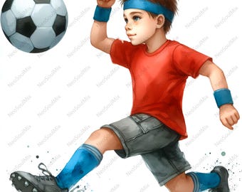 23 Fußball Clipart | Kinder spielen Sport Illustration | Druckbare Aquarell Clipart | Hochwertige JPGs | Papiermodell | Junk Journal