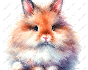24 JPGs Fluffy Bunny Clipart | Cute Rabbit Clipart | Printable Watercolor clipart | High Quality JPGs | Digital download | Paper craft